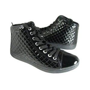 Juniors GEOX Girls Sneakers black High top quilted patent leather sz Y 6.5 new